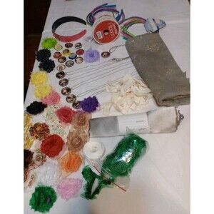 Lot of Craft Supplies: Material Cloth Flowers Necklaces Headbands Stretch Bands